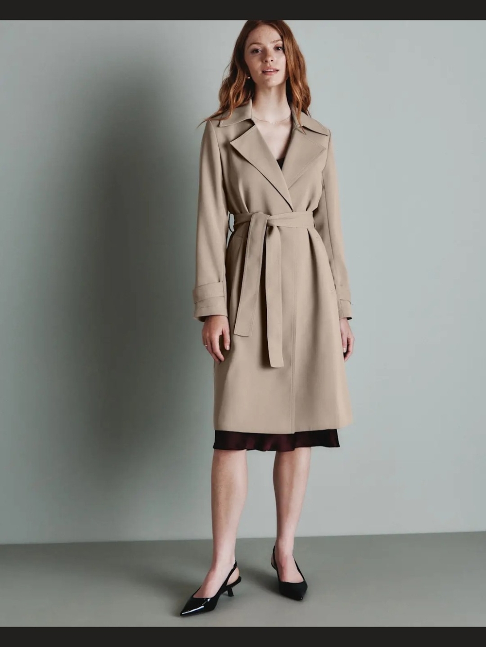 Quince Taupe Wrap Trench Coat with Self-Tie Belt